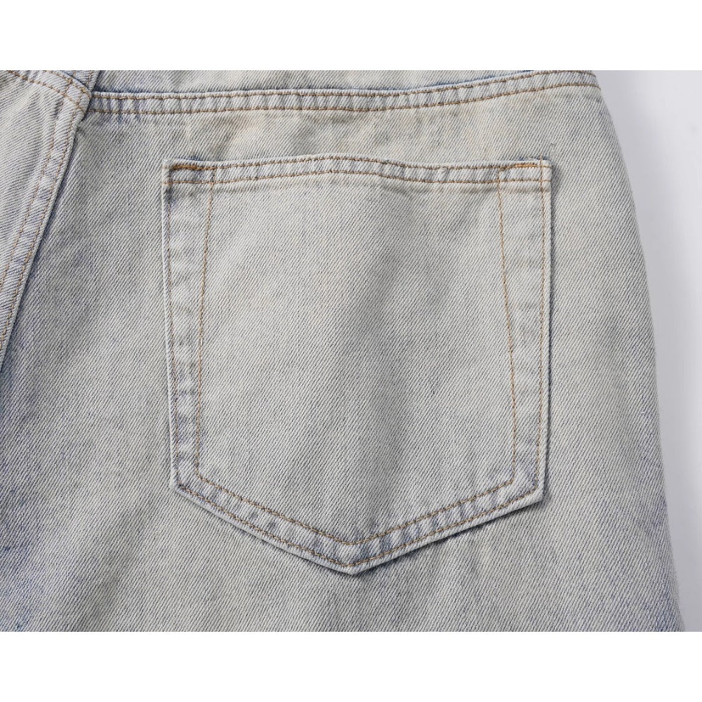 White Gradient Distressed Denim Shorts - Thrashink
