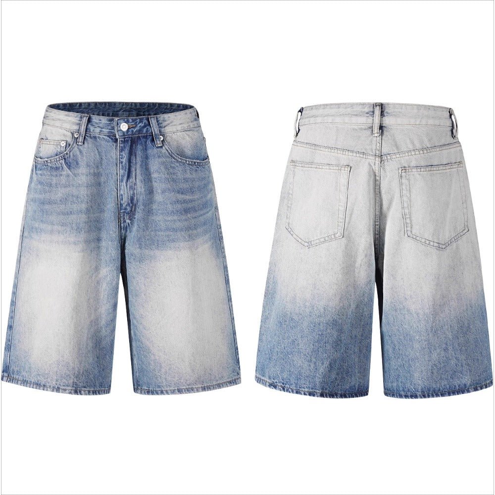 White Gradient Distressed Denim Shorts - Thrashink