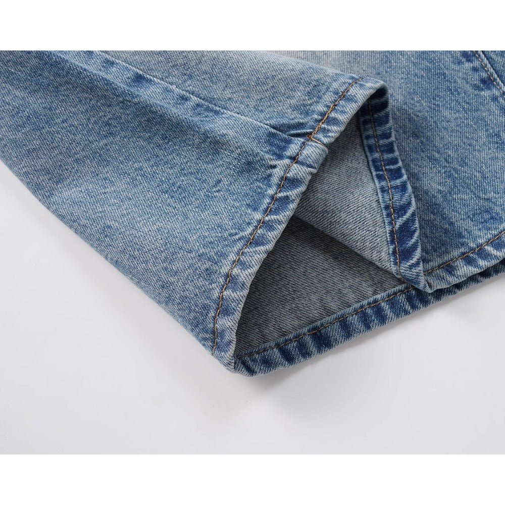 White Gradient Distressed Denim Shorts - Thrashink