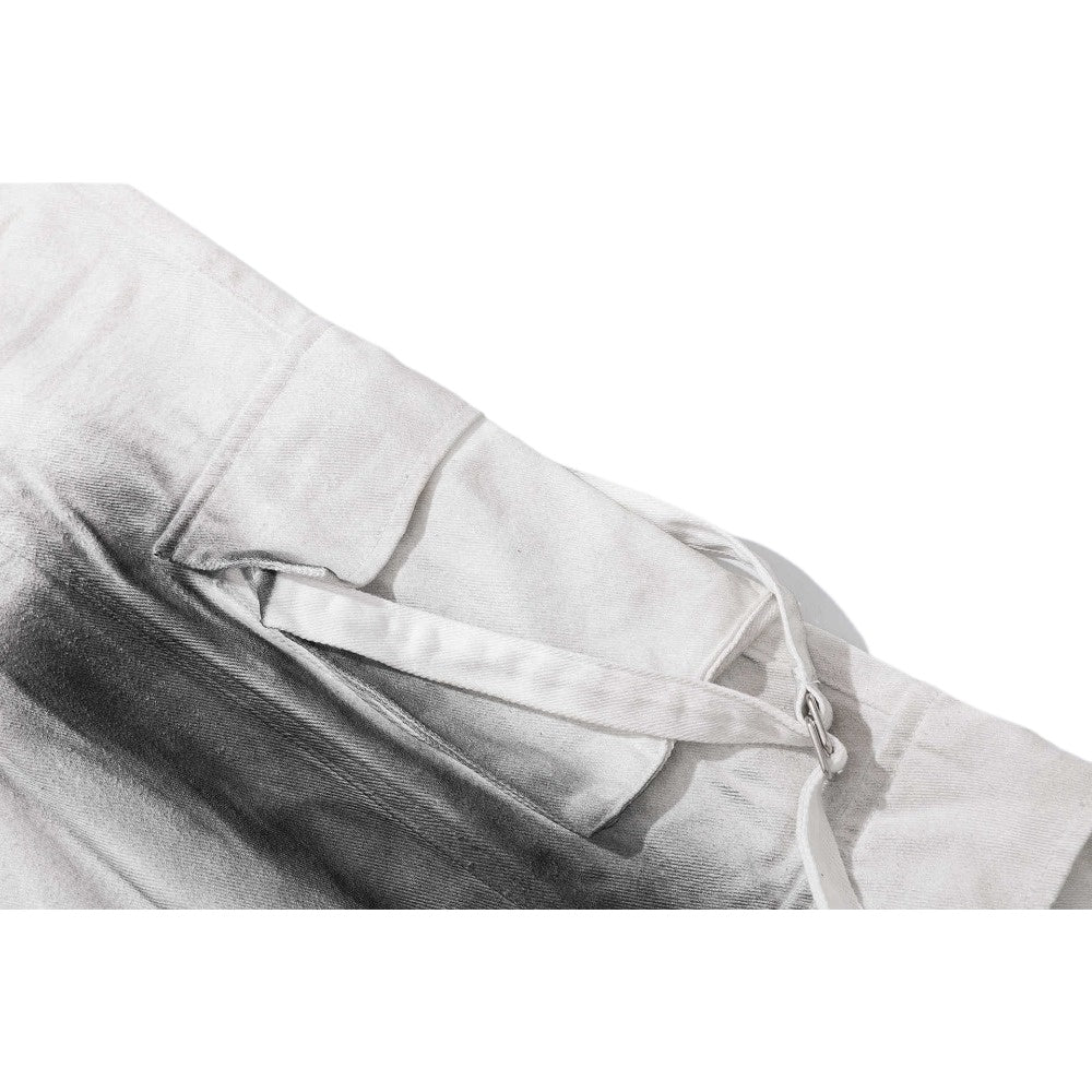 White Gradient Distressed Loose Cargo Pants - Thrashink