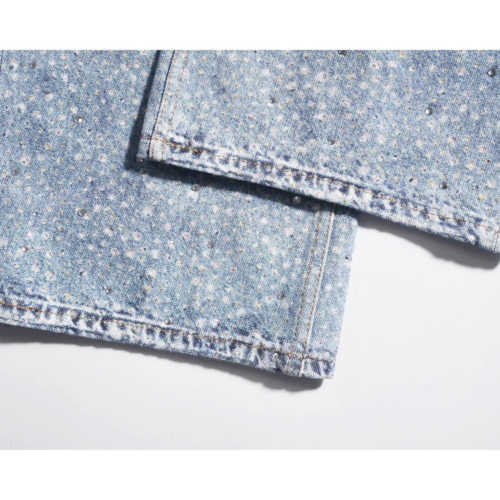 White Spot Print Rhinestone Jeans - Thrashink