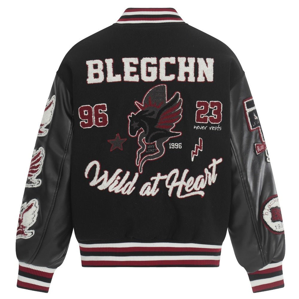 Wild At Heart Embroidered Varsity Padded Jacket - Thrashink