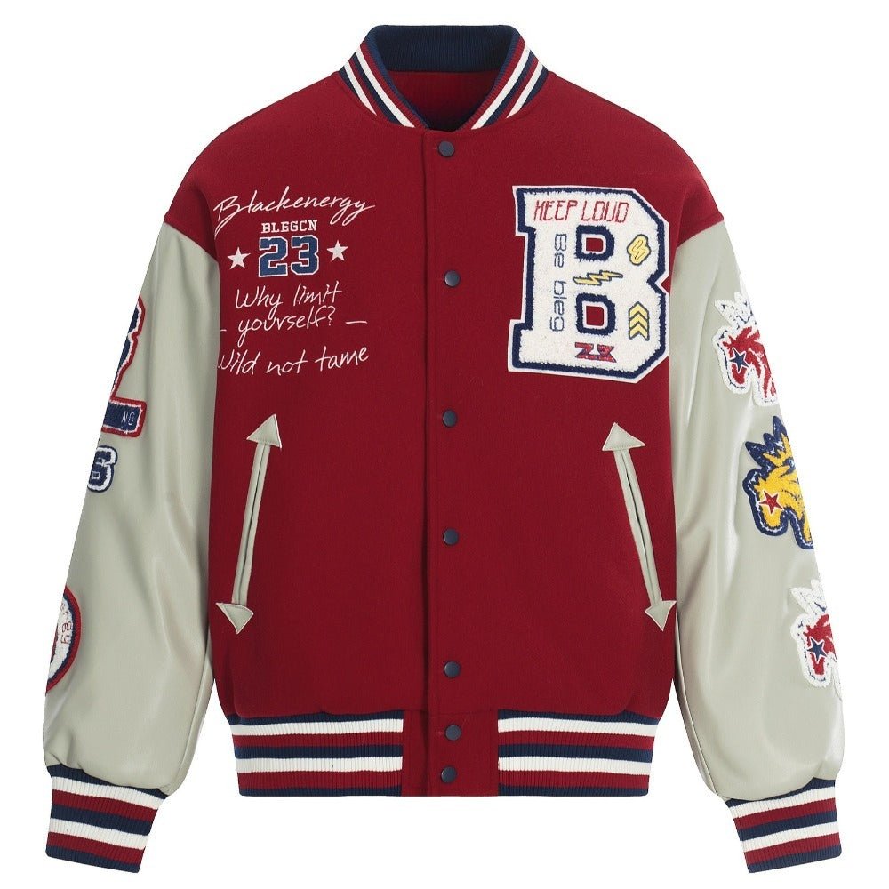 Wild At Heart Embroidered Varsity Padded Jacket - Thrashink