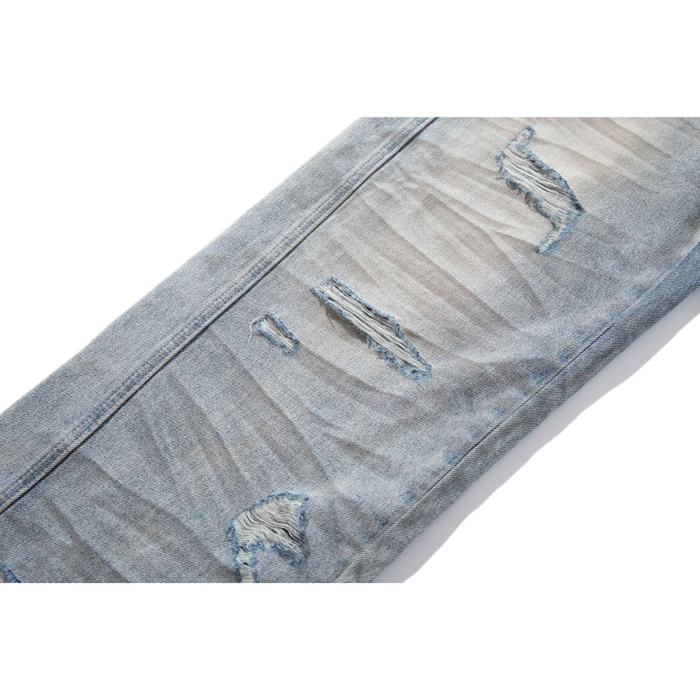 Wrinkled Ripped Light Wash Jeans - Thrashink