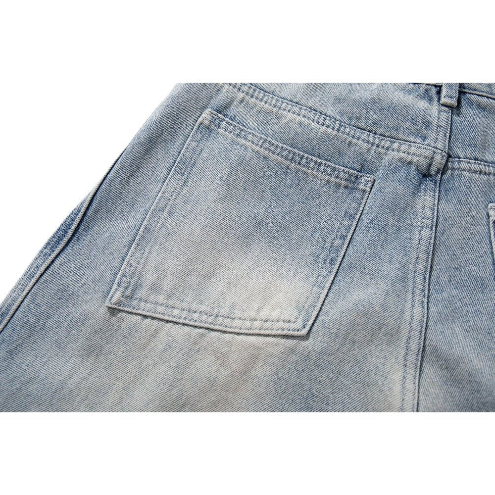 Wrinkled Ripped Light Wash Jeans - Thrashink