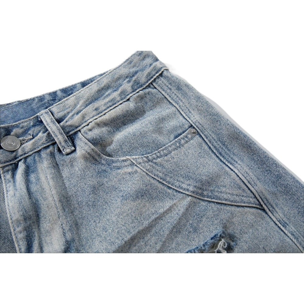 Wrinkled Ripped Light Wash Jeans - Thrashink